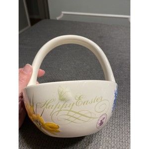 Blossoms and Blooms “Happy Easter” Floral Ceramic Basket Candy Dish
